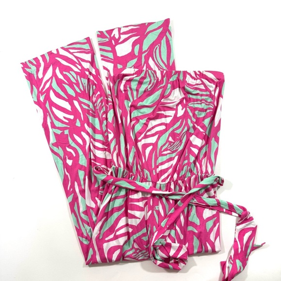 Lilly Pulitzer Tia Capri Pink Papaya Playa Jumpsuit Strapless - Picture 4 of 9